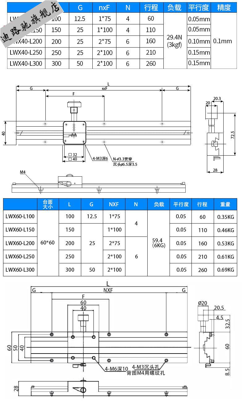 x轴燕尾槽滑台长行程手动精密微调位移平台齿轮齿条型lwx402f252f60