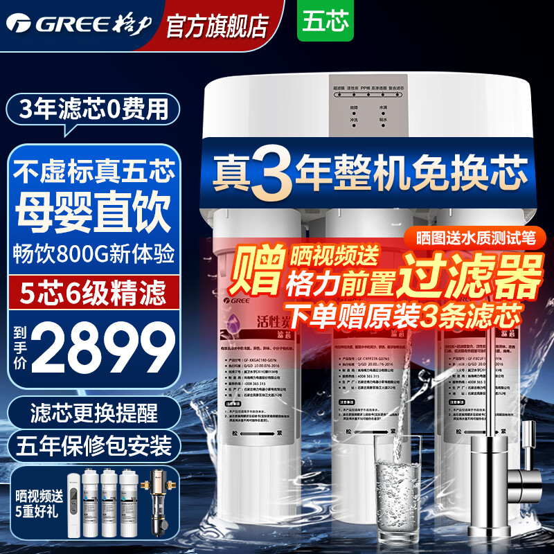 格力（GREE） 净水器家用直饮厨下反渗透净水机自来水过滤器三年不换芯WTE-PC16-5x608A 2869.0元