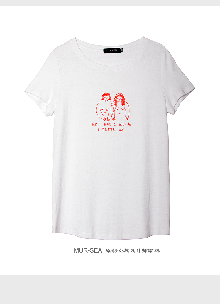 女夏季2017新款t恤短袖白色原创设计师潮牌手绘图案黑色粉色新品 白色