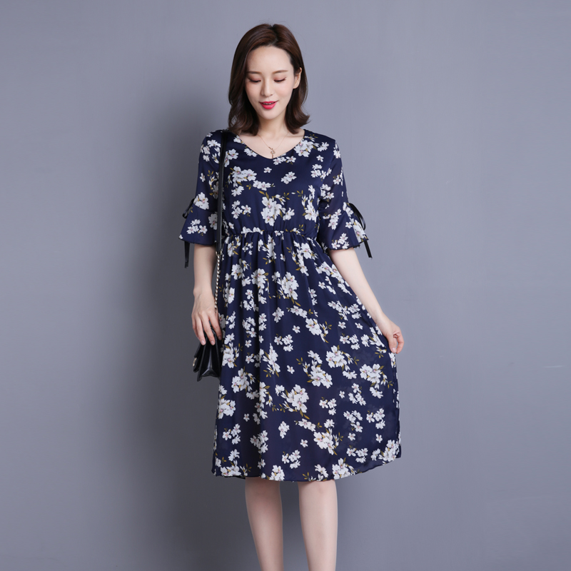 时尚碎花雪纺连衣裙女学生韩版夏小清新中长款