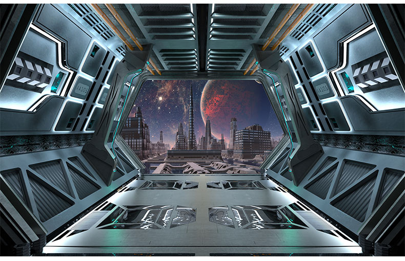 月上映画 3d立体宇宙太空舱壁画酒吧ktv包间背景墙纸定制个性科幻星际