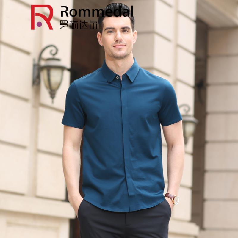罗梅达尔纯棉短袖衬衫商务翻领短袖衬衣男休闲