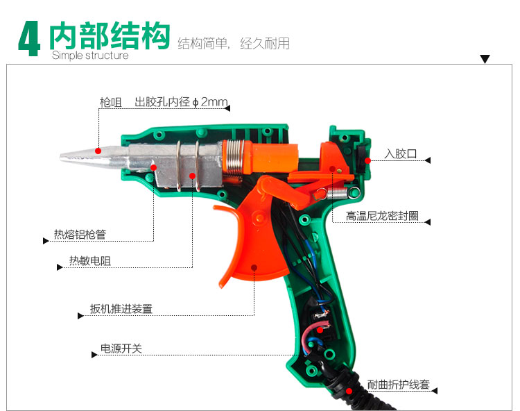 elecall 长寿命玻璃胶枪 热熔胶枪 带指示灯可开关 20w 胶枪 30根胶棒