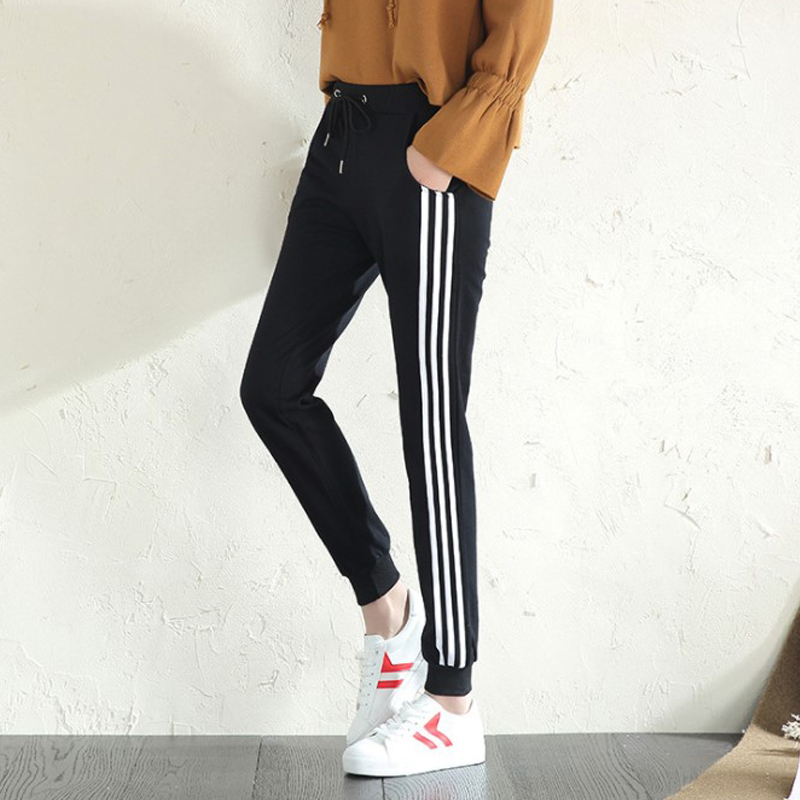 纯棉条杠弹力小脚裤女孩休闲裤