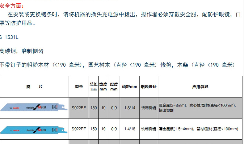 博世往复锯条