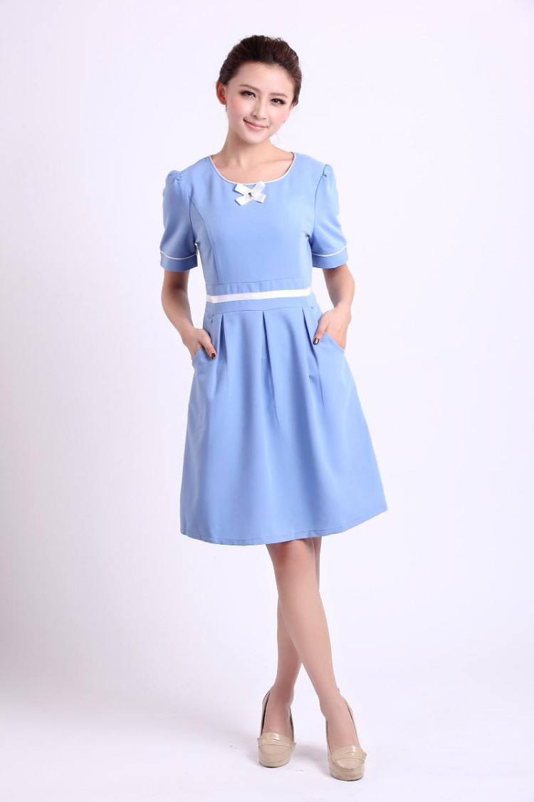 天蓝色 美容师工作服 春夏套装 美容院工作服 美容师服装 美容服 浅