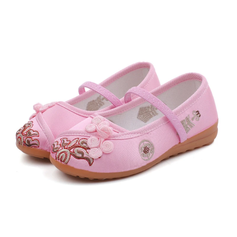 New old Beijing children's breathable cloth shoes girls embroidered shoes national wind princess shoes students ancient costume performance shoes G03 powder 29 yards / inner length 17.8cm