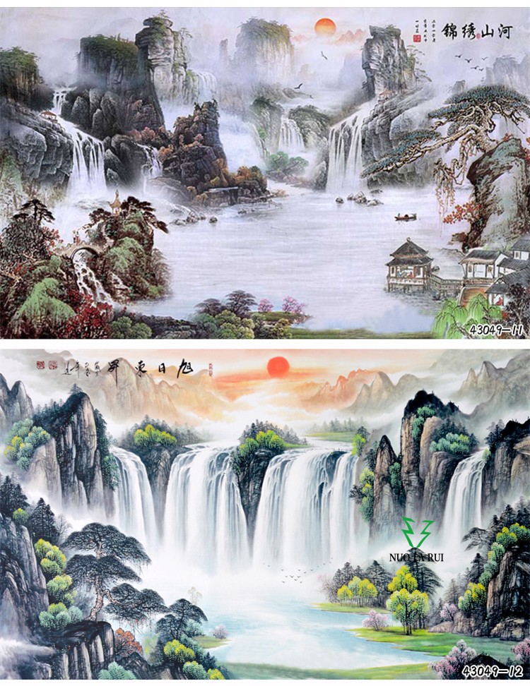 nuo la rui 大型壁画中式水墨山水画墙纸壁画国画锦绣