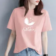 [Selected fashion] T-shirt women's summer new cotton short-sleeved T-shirt women's trendy ins tops all-match summer women's clothing 200 catties loose Korean [shipping insurance] cotton pink [dragonfly] L 111 catties to 125 catties