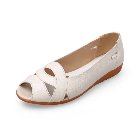 Minlang Shijia 2022 new mother shoes sandals women's fish mouth sandals leather soft bottom flat bottom elderly sandals non-slip flat heel middle-aged middle-aged and elderly women's shoes summer large size 41-43 beige 37 top layer cowhide Minlang Shijia 2022 new mother shoes sandals women's fish mouth sandals leather soft bottom flat bottom elderly sandals non-slip flat heel middle-aged middle-aged and elderly women's shoes summer large size 41-43 beige 37 top layer cowhide