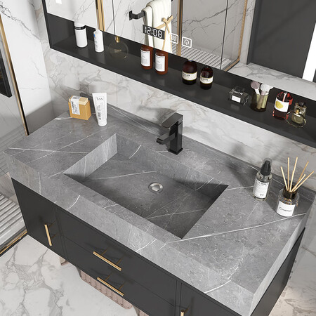 Yanfeng light luxury rock board bathroom cabinet combination bathroom hand wash face wash basin pool modern simple smart bathroom cabinet set 0.7m rock board ceramic basin + smart square mirror Yanfeng light luxury rock board bathroom cabinet combination bathroom hand wash face wash basin pool modern simple smart bathroom cabinet set 0.7m rock board ceramic basin + smart square mirror