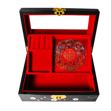 Nine-color jiucai jewelry box Pingyao push light lacquerware Hand-made collections for women’s day gifts Push light lacquer jewelry box Shanxi specialty black plum blossom Nine-color jiucai jewelry box Pingyao push light lacquerware Hand-made collections for women’s day gifts Push light lacquer jewelry box Shanxi specialty black plum blossom