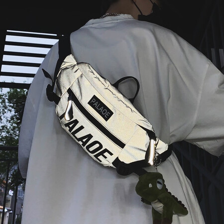 France and Germany Lu messenger bag Tide brand men's female ins sports small backpack chest pack shoulder bag hip-hop personality reflective student pockets 658 light gray ribbon reflective effect dinosaur with ornaments France and Germany Lu messenger bag Tide brand men's female ins sports small backpack chest pack shoulder bag hip-hop personality reflective student pockets 658 light gray ribbon reflective effect dinosaur with ornaments