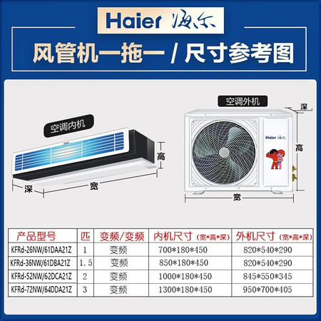 Haier Haier Duct Machine One Tow One 2 HP Central Air Conditioner Household 2p Full DC Inverter Healthy Self-cleaning Class 1 Energy Efficiency 10 Years Warranty KFRD-52NW/62DCA21Z Haier Haier Duct Machine One Tow One 2 HP Central Air Conditioner Household 2p Full DC Inverter Healthy Self-cleaning Class 1 Energy Efficiency 10 Years Warranty KFRD-52NW/62DCA21Z