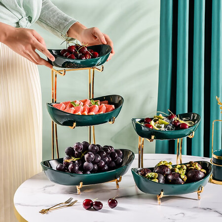 Long time Nordic luxury double-layer fruit plate Living room ceramic fruit bowl, household creative dried fruit plate, decorations, tea table, ingot double-layer fruit plate Long time Nordic luxury double-layer fruit plate Living room ceramic fruit bowl, household creative dried fruit plate, decorations, tea table, ingot double-layer fruit plate