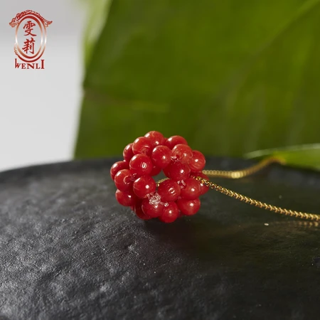 Wenli Jewelry Coral Pendant Coral Necklace Female Single Woven Ball Organic Gemstone Natural Coral Pendant Coral Jewelry 520 Valentine's Day Gift for Wife and Girlfriend Wenli Jewelry Coral Pendant Coral Necklace Female Single Woven Ball Organic Gemstone Natural Coral Pendant Coral Jewelry 520 Valentine's Day Gift for Wife and Girlfriend