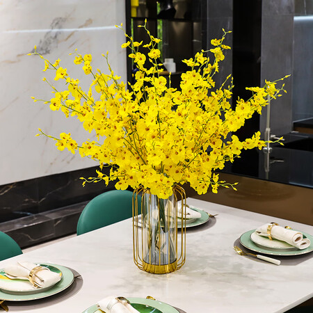 Juran furnishings simulation 5 prongs dancing orchid flowers fake flowers home living room TV cabinet porch office decoration bouquet dried flowers dining table decoration orchid immortal vase floral ceramic flower arrangement 12 yellow dancing orchids + large metal vase with water Juran furnishings simulation 5 prongs dancing orchid flowers fake flowers home living room TV cabinet porch office decoration bouquet dried flowers dining table decoration orchid immortal vase floral ceramic flower arrangement 12 yellow dancing orchids + large metal vase with water