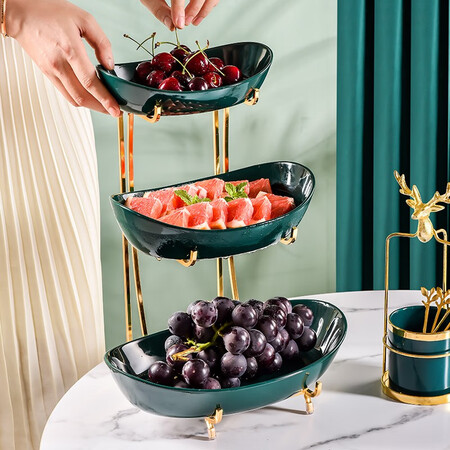 Long time Nordic luxury double-layer fruit plate Living room ceramic fruit bowl, household creative dried fruit plate, decorations, tea table, ingot double-layer fruit plate Long time Nordic luxury double-layer fruit plate Living room ceramic fruit bowl, household creative dried fruit plate, decorations, tea table, ingot double-layer fruit plate