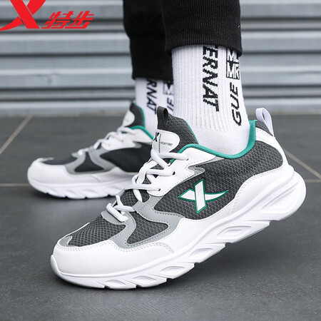 Xtep men's shoes sports shoes men's autumn and winter leather mesh shoes shock absorption new running shoes running shoes casual shoes men's sports shoes bag white gray green 43 Xtep men's shoes sports shoes men's autumn and winter leather mesh shoes shock absorption new running shoes running shoes casual shoes men's sports shoes bag white gray green 43