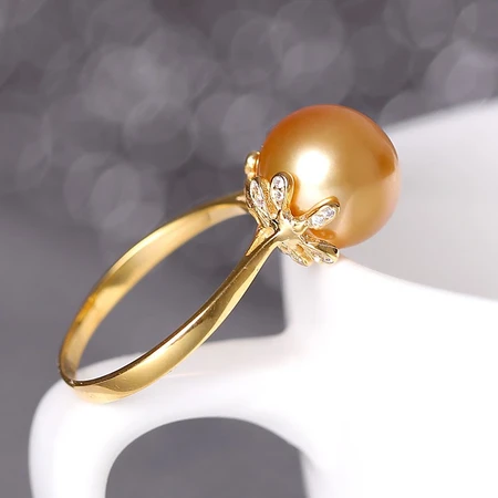 Yuansheng Jewelry Nanyang Gold Bead Ring Fashion Women's Seawater Pearl Ring Gift for Wife Golden Pearl 10-11mm Take a Note Ring Number Yuansheng Jewelry Nanyang Gold Bead Ring Fashion Women's Seawater Pearl Ring Gift for Wife Golden Pearl 10-11mm Take a Note Ring Number