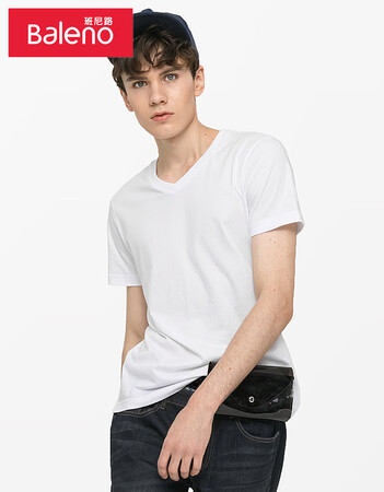 Baleno spring and summer youth fashion solid color V-neck short-sleeved T-shirt Korean style slim cotton t-shirt trend and easy-to-fit basic student top 01W bleach-V-neck L Baleno spring and summer youth fashion solid color V-neck short-sleeved T-shirt Korean style slim cotton t-shirt trend and easy-to-fit basic student top 01W bleach-V-neck L