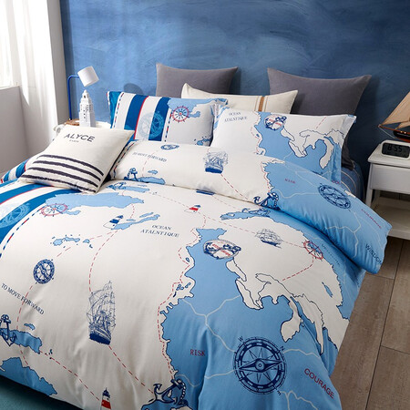 LOVO Home Textiles Bed four-piece set of pure cotton sheets and quilt cover cotton set of single double bed single bedding four-piece set Adventure coastline 1.8m bed suitable for quilt cover 220*240cm LOVO Home Textiles Bed four-piece set of pure cotton sheets and quilt cover cotton set of single double bed single bedding four-piece set Adventure coastline 1.8m bed suitable for quilt cover 220*240cm