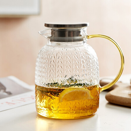Bowei Creative Wheat Ear Pattern Glass Jug Large Capacity With Handle Cooler Home Heat-resistant Explosion-proof Drinking Cup Set 1 Pot 4 Cups 1 Tray Bowei Creative Wheat Ear Pattern Glass Jug Large Capacity With Handle Cooler Home Heat-resistant Explosion-proof Drinking Cup Set 1 Pot 4 Cups 1 Tray