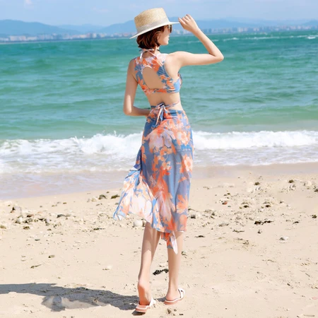 Yifu sunscreen swimsuit women's bikini three-piece set Korean hot spring flat angle fashion slim Korean ins split swimsuit three-piece set L Yifu sunscreen swimsuit women's bikini three-piece set Korean hot spring flat angle fashion slim Korean ins split swimsuit three-piece set L