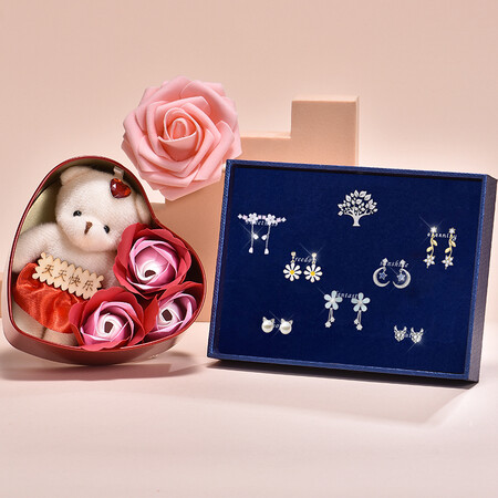 Gunai 925 silver earrings female one-week earrings set trendy length and short tassel earrings four-leaf clover student silver needle pearl earrings temperament versatile ladies fashion jewelry jewelry gift box T333 sweet flower language one week earrings set Gunai 925 silver earrings female one-week earrings set trendy length and short tassel earrings four-leaf clover student silver needle pearl earrings temperament versatile ladies fashion jewelry jewelry gift box T333 sweet flower language one week earrings set