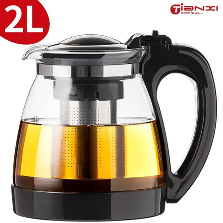 Tianxi TIANXI glass teapot heat-resistant thickened glass tea set, herbal kettle, tea separation pot, stainless steel filter liner, teapot flushing pot 2000ml Tianxi TIANXI glass teapot heat-resistant thickened glass tea set, herbal kettle, tea separation pot, stainless steel filter liner, teapot flushing pot 2000ml