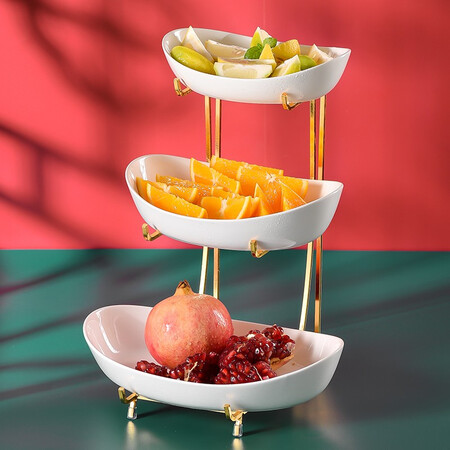 Long time Nordic luxury double-layer fruit plate Living room ceramic fruit bowl, household creative dried fruit plate, decorations, tea table, ingot double-layer fruit plate Long time Nordic luxury double-layer fruit plate Living room ceramic fruit bowl, household creative dried fruit plate, decorations, tea table, ingot double-layer fruit plate
