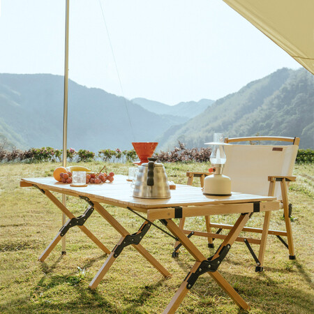 Mu Gaodi MOBIGARDEN outdoor camping party self-driving picnic barbecue portable outdoor folding table dining table solid wood egg roll table NX20665007 log color L Mu Gaodi MOBIGARDEN outdoor camping party self-driving picnic barbecue portable outdoor folding table dining table solid wood egg roll table NX20665007 log color L