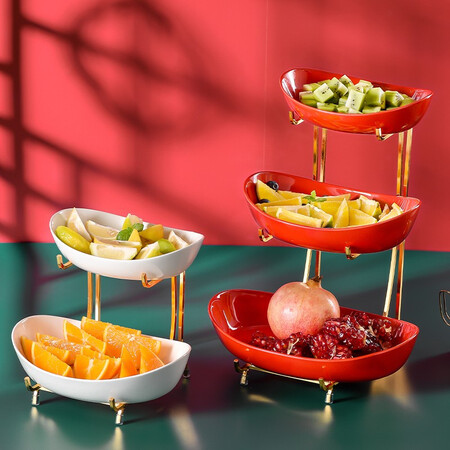 Long time Nordic luxury double-layer fruit plate Living room ceramic fruit bowl, household creative dried fruit plate, decorations, tea table, ingot double-layer fruit plate Long time Nordic luxury double-layer fruit plate Living room ceramic fruit bowl, household creative dried fruit plate, decorations, tea table, ingot double-layer fruit plate
