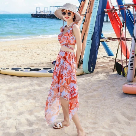 Yifu swimsuit women's bikini three-piece set Korean hot spring boxer fashion slim Korean ins split sunscreen swimsuit orange L Yifu swimsuit women's bikini three-piece set Korean hot spring boxer fashion slim Korean ins split sunscreen swimsuit orange L