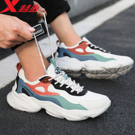 Xtep men's shoes sports shoes men's autumn and winter leather shoes shock-absorbing new running shoes casual shoes men's sports shoes bag dad shoes men white black green 42 Xtep men's shoes sports shoes men's autumn and winter leather shoes shock-absorbing new running shoes casual shoes men's sports shoes bag dad shoes men white black green 42