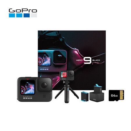 GoPro HERO9 Black 5K sports camera Waterproof and anti-shake Vlog camera outdoor battery life gift box stand-alone + portable selfie stick + dual charger + single battery + 64G memory card GoPro HERO9 Black 5K sports camera Waterproof and anti-shake Vlog camera outdoor battery life gift box stand-alone + portable selfie stick + dual charger + single battery + 64G memory card