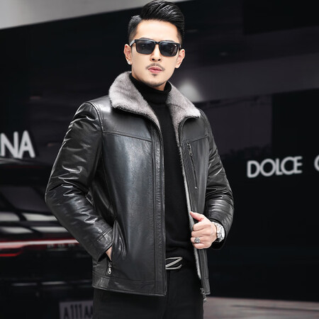 Hengyuanxiang leather leather men's first layer calfskin men's mink fur coat men's cross mink liner mink fur lapel nun over men's fur one leather jacket winter plus velvet thick fur cross mink M Hengyuanxiang leather leather men's first layer calfskin men's mink fur coat men's cross mink liner mink fur lapel nun over men's fur one leather jacket winter plus velvet thick fur cross mink M