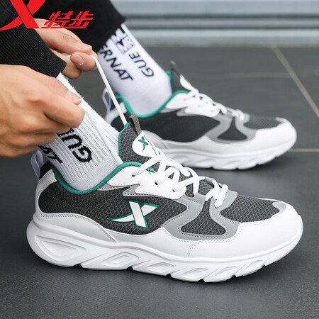 Xtep men's shoes sports shoes men's autumn and winter leather mesh shoes shock absorption new running shoes running shoes casual shoes men's sports shoes bag white gray green 43 Xtep men's shoes sports shoes men's autumn and winter leather mesh shoes shock absorption new running shoes running shoes casual shoes men's sports shoes bag white gray green 43