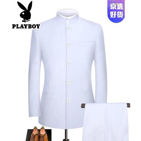 Playboy official store tunic suit young men's suit fashion slim wedding middle-aged and elderly stand-up collar suit Tang suit Chinese style dress suit high-end black single top L/175 Playboy official store tunic suit young men's suit fashion slim wedding middle-aged and elderly stand-up collar suit Tang suit Chinese style dress suit high-end black single top L/175
