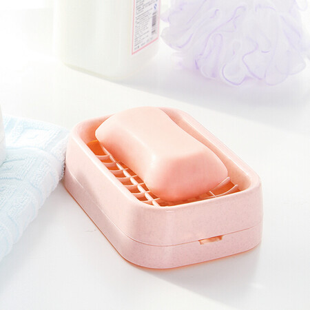 Damper soap box soap box double-layer drain soap powder pink Damper soap box soap box double-layer drain soap powder pink