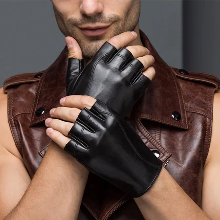 Manchaster Fingerless Fighting Gloves Fashion Leather Half Finger Gloves Men's Thin Motorcycle Driving Half Sheepskin Gloves Black M Manchaster Fingerless Fighting Gloves Fashion Leather Half Finger Gloves Men's Thin Motorcycle Driving Half Sheepskin Gloves Black M