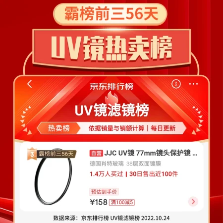 JJC UV mirror 77mm lens protective mirror S+MC double-sided multi-layer coating without vignetting SLR camera filter suitable for Canon 24-105 Nikon Sony 70-200 Fuji JJC UV mirror 77mm lens protective mirror S+MC double-sided multi-layer coating without vignetting SLR camera filter suitable for Canon 24-105 Nikon Sony 70-200 Fuji