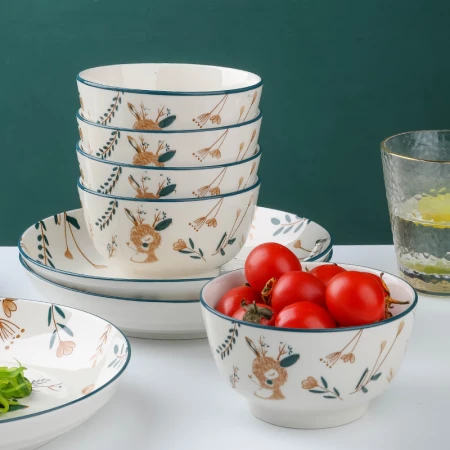 Wanxiang Yiluyouyou Japanese-style underglaze bowl and dish set household ceramic tableware bowl chopsticks noodle bowl soup bowl chopsticks combination Wanxiang Yiluyouyou Japanese-style underglaze bowl and dish set household ceramic tableware bowl chopsticks noodle bowl soup bowl chopsticks combination