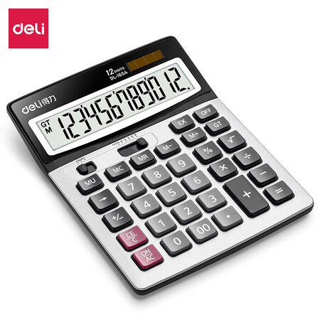 Powerful deli dual power widescreen desk calculator financial computer office stationery silver gray 1654 Powerful deli dual power widescreen desk calculator financial computer office stationery silver gray 1654