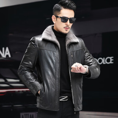 Hengyuanxiang leather leather men's first layer calfskin men's mink fur coat men's cross mink liner mink fur lapel nun over men's fur one leather jacket winter plus velvet thick fur cross mink M Hengyuanxiang leather leather men's first layer calfskin men's mink fur coat men's cross mink liner mink fur lapel nun over men's fur one leather jacket winter plus velvet thick fur cross mink M