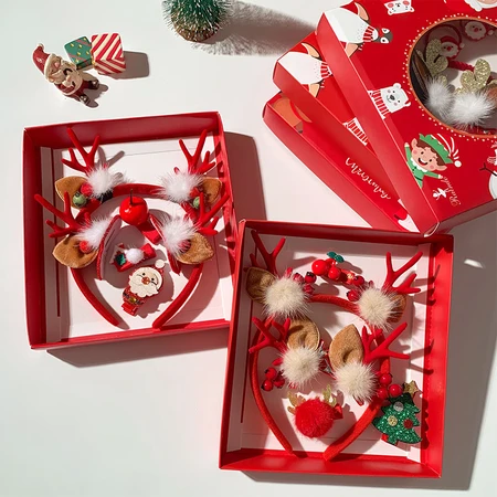 2022 Christmas hair clip headband gift box set girls cute elk horn hair clip headband children's Christmas hair accessories eyebrow stickers 2022 Christmas hair clip headband gift box set girls cute elk horn hair clip headband children's Christmas hair accessories eyebrow stickers