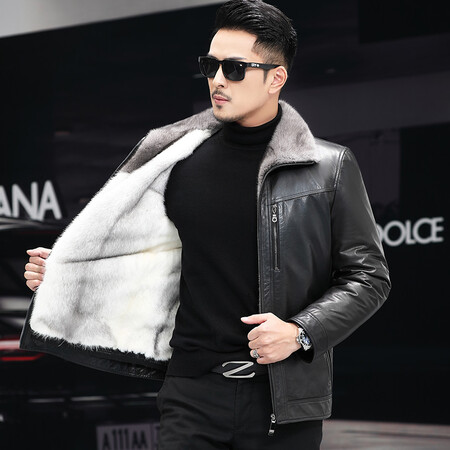 Hengyuanxiang leather leather men's first layer calfskin men's mink fur coat men's cross mink liner mink fur lapel nun over men's fur one leather jacket winter plus velvet thick fur cross mink M Hengyuanxiang leather leather men's first layer calfskin men's mink fur coat men's cross mink liner mink fur lapel nun over men's fur one leather jacket winter plus velvet thick fur cross mink M