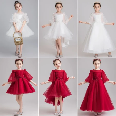 Small Kayi thick girl evening dress princess skirt fluffy yarn little girl flower girl wedding dress children's piano performance clothing foreign style white spring white short section 130cm Small Kayi thick girl evening dress princess skirt fluffy yarn little girl flower girl wedding dress children's piano performance clothing foreign style white spring white short section 130cm