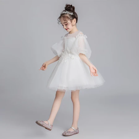 Small Kayi thick girl evening dress princess skirt fluffy yarn little girl flower girl wedding dress children's piano performance clothing foreign style white spring white short section 130cm Small Kayi thick girl evening dress princess skirt fluffy yarn little girl flower girl wedding dress children's piano performance clothing foreign style white spring white short section 130cm