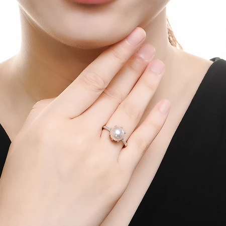 Queen of Pearls Gift for Girlfriend 8.5-9mm Freshwater Pearl Ring Exquisite 925 Silver Inlaid Fashion Open Female Ring Crown Queen of Pearls Gift for Girlfriend 8.5-9mm Freshwater Pearl Ring Exquisite 925 Silver Inlaid Fashion Open Female Ring Crown